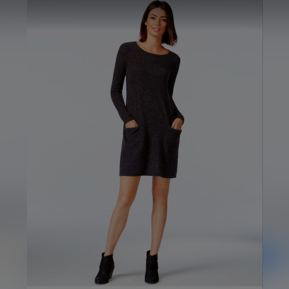 Eileen Fisher Black Viscose Soft Long Sleeve Mini Dress Small